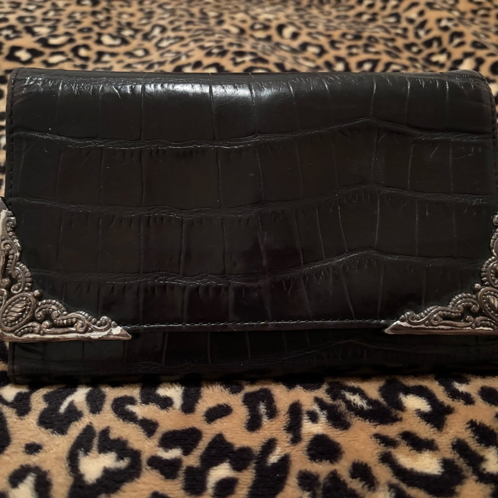Brighton Chic Black Embossed Clutch with Silver Details